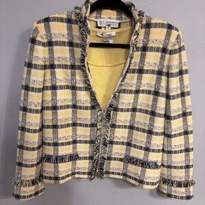St. John Collection Tweed Plaid Jacket in Beige, Yellow and Black - Sz 10 EUC
